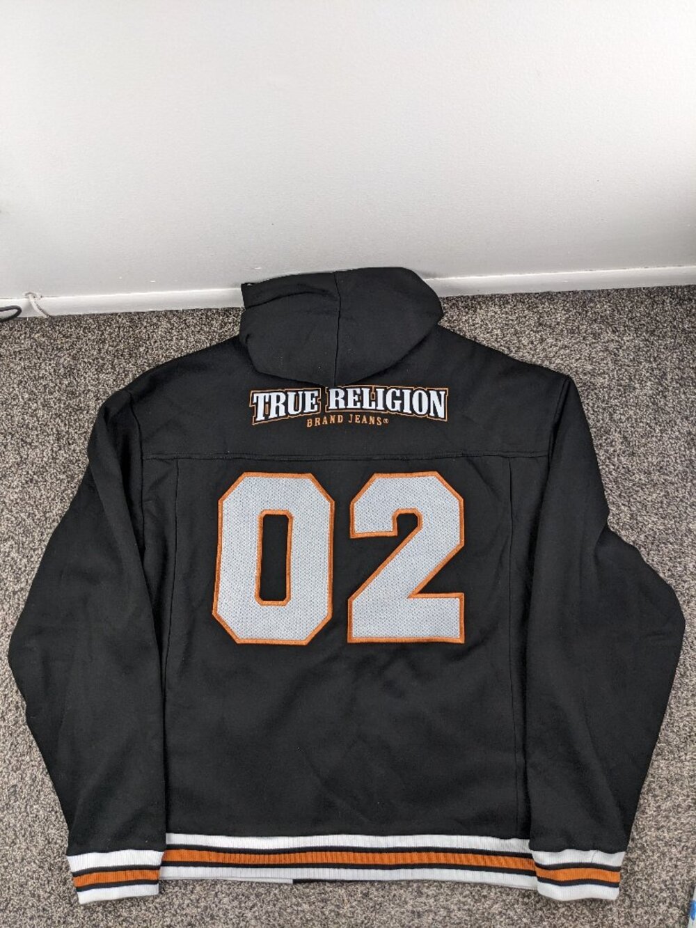 True Religion Full Zip Hoodie Sweatshirt Varsity Striped Jersey Style Mens 3XL